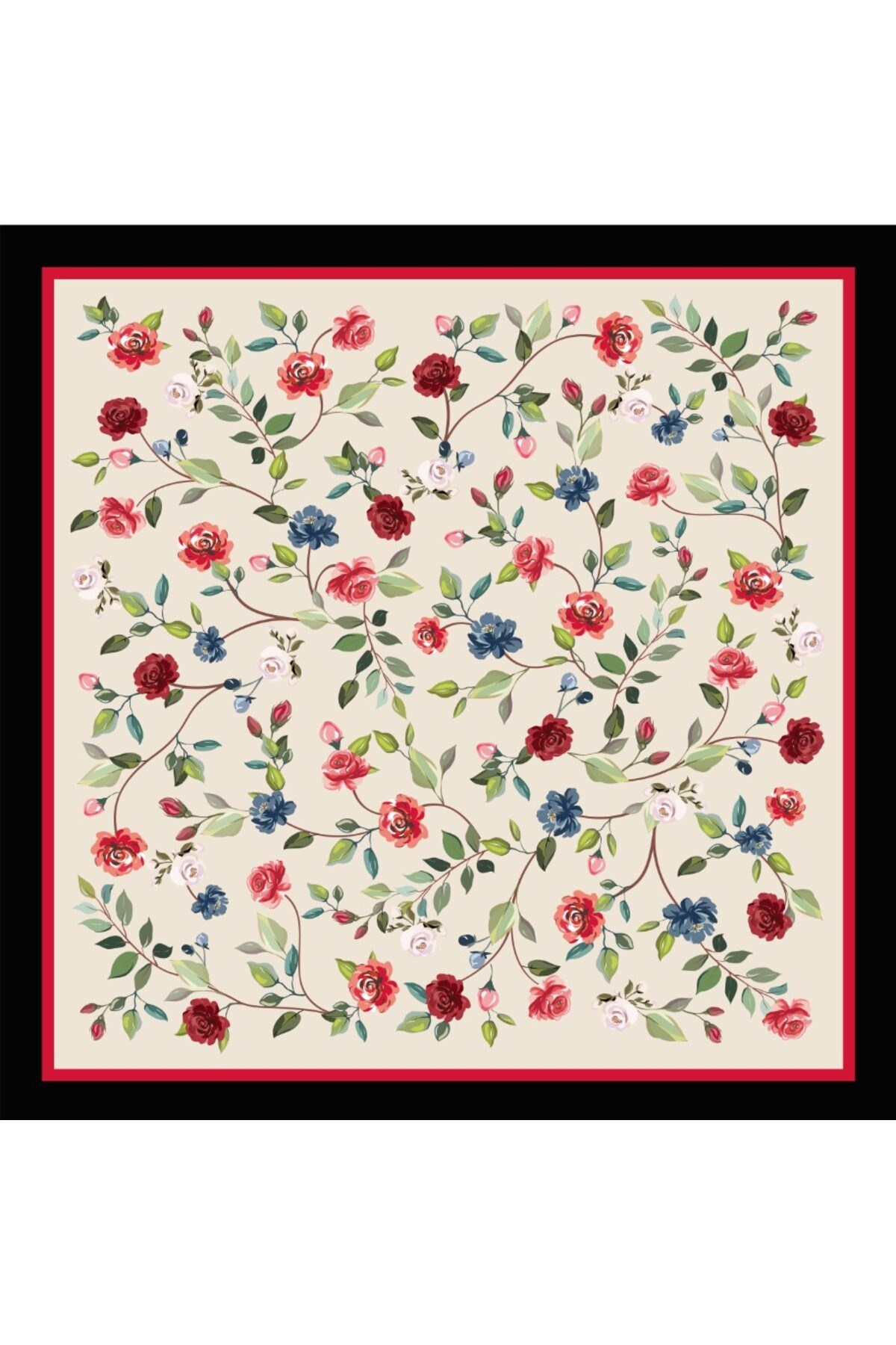Tarzını Seç Siyah Gül Fular / Bandana / Aksesuar / Eşarp 90x90 cm