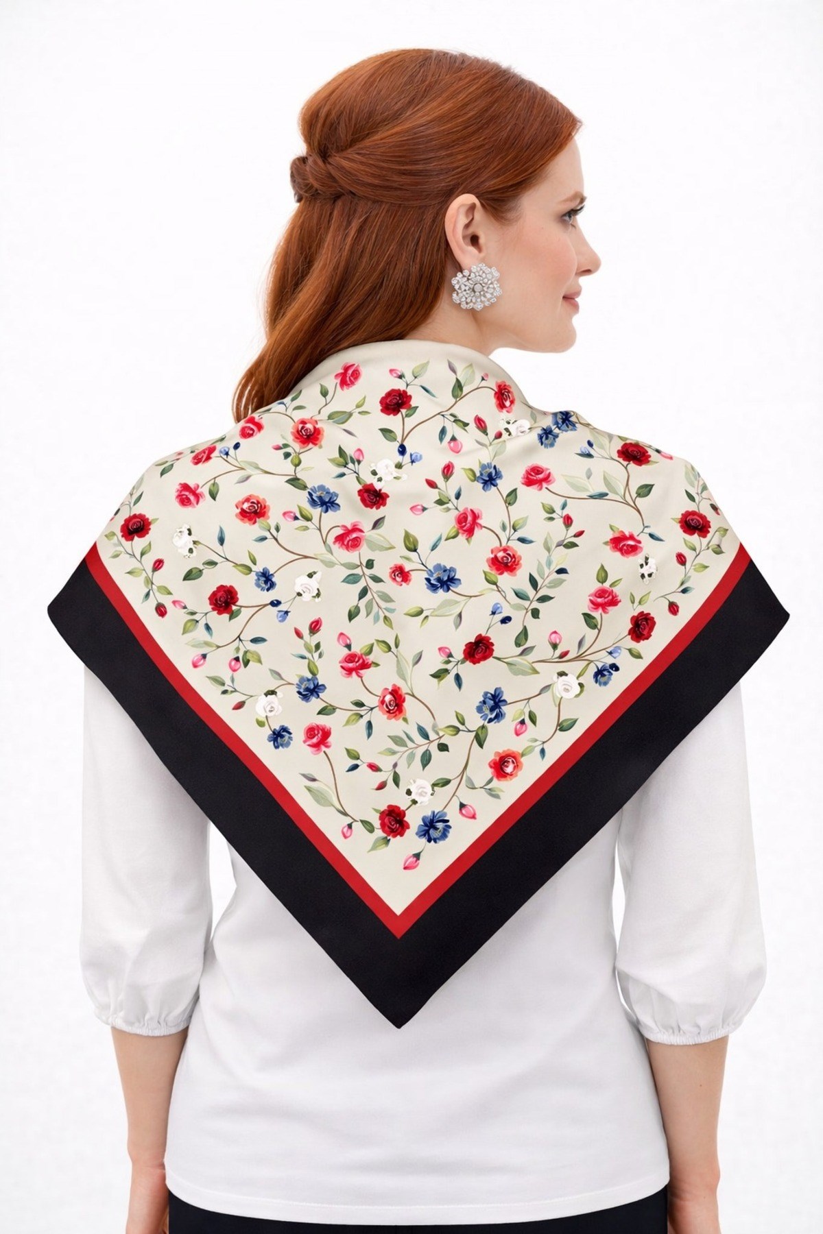 Tarzını Seç Siyah Gül Fular / Bandana / Aksesuar / Eşarp 90x90 cm