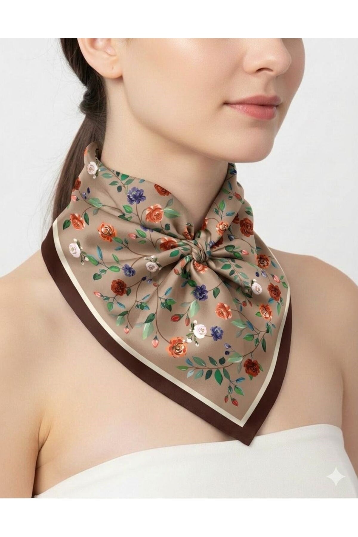 Tarzını Seç Siyah Gül Fular / Bandana / Aksesuar 48x48 cm