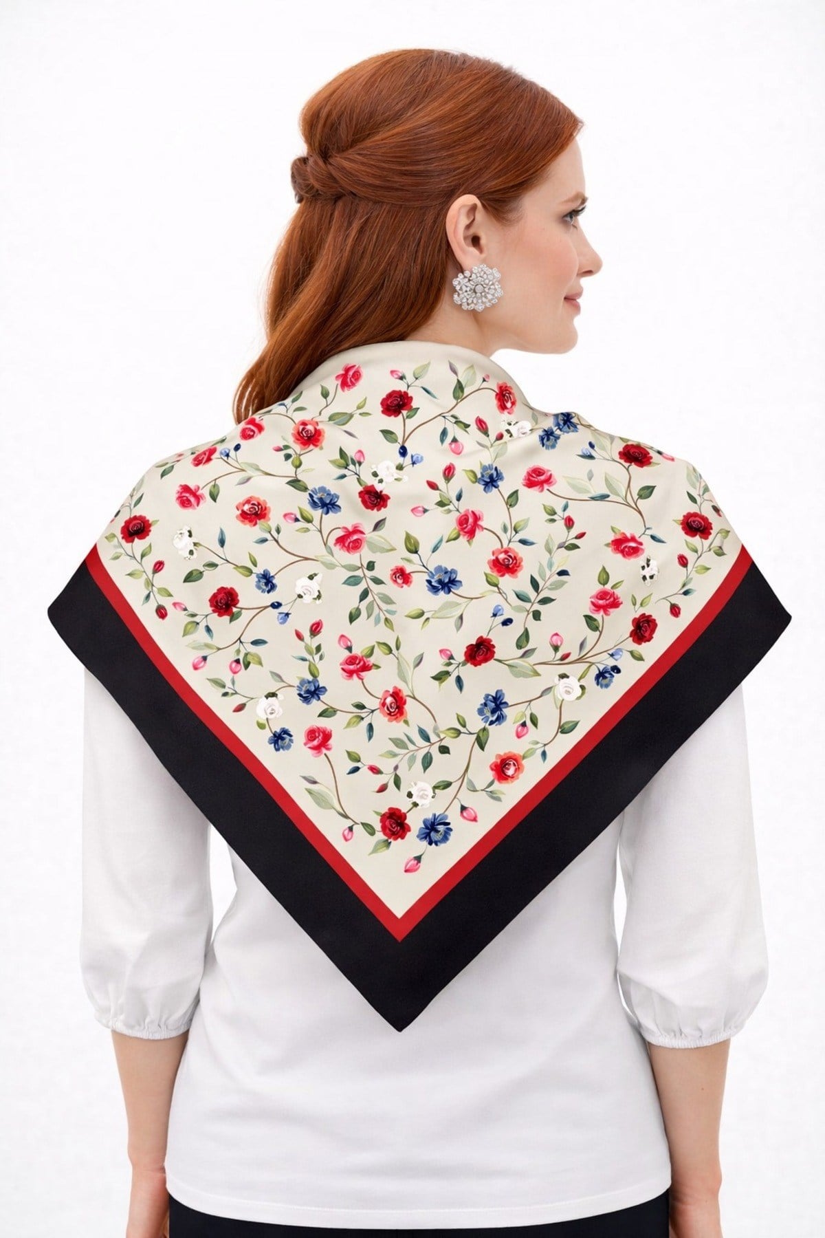Tarzını Seç Siyah Gül Fular / Bandana / Aksesuar / Eşarp 90x90 cm