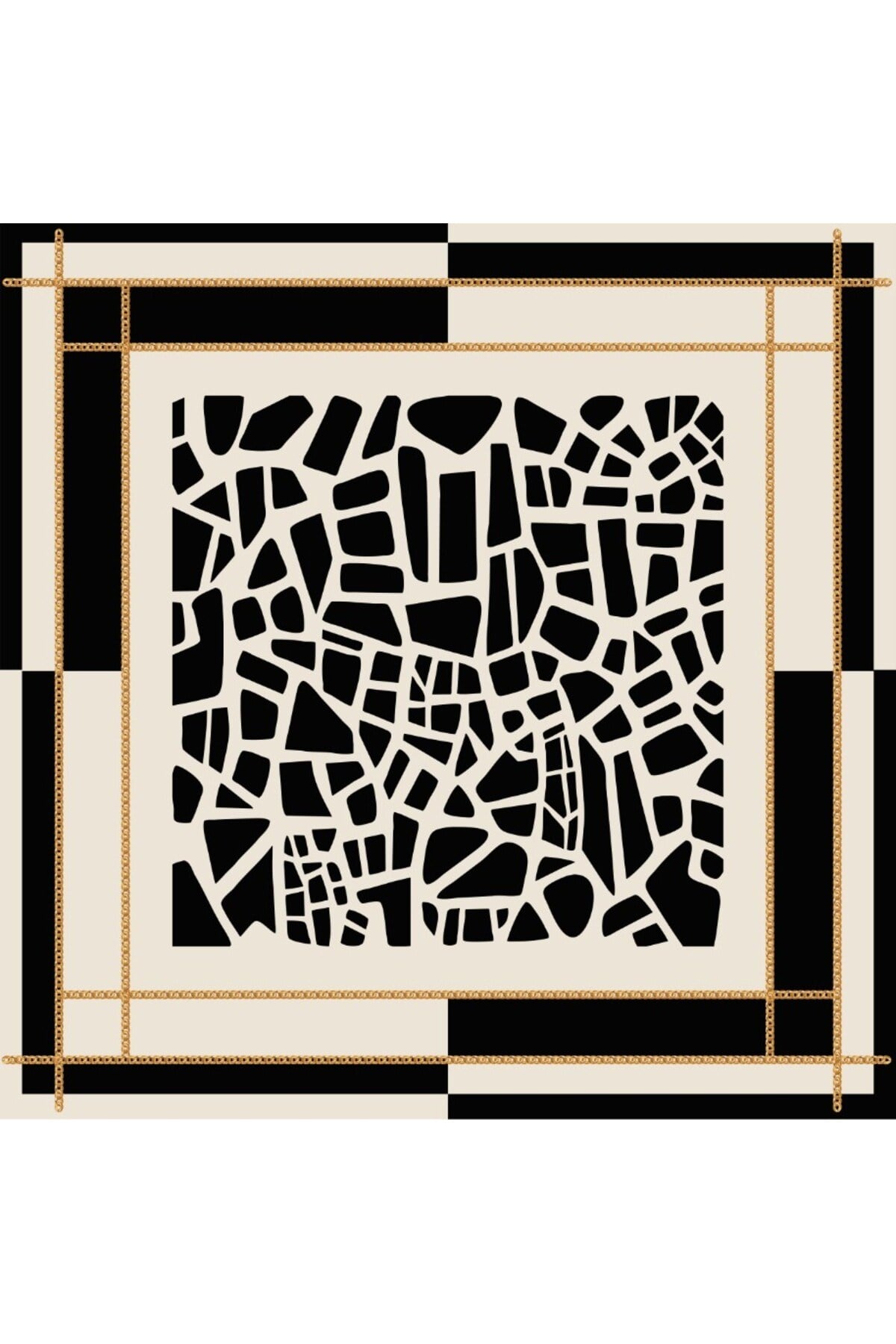Tarzını Seç Siyah Mozaik Zincir Fular / Bandana / Aksesuar / Şal / Eşarp 70x70