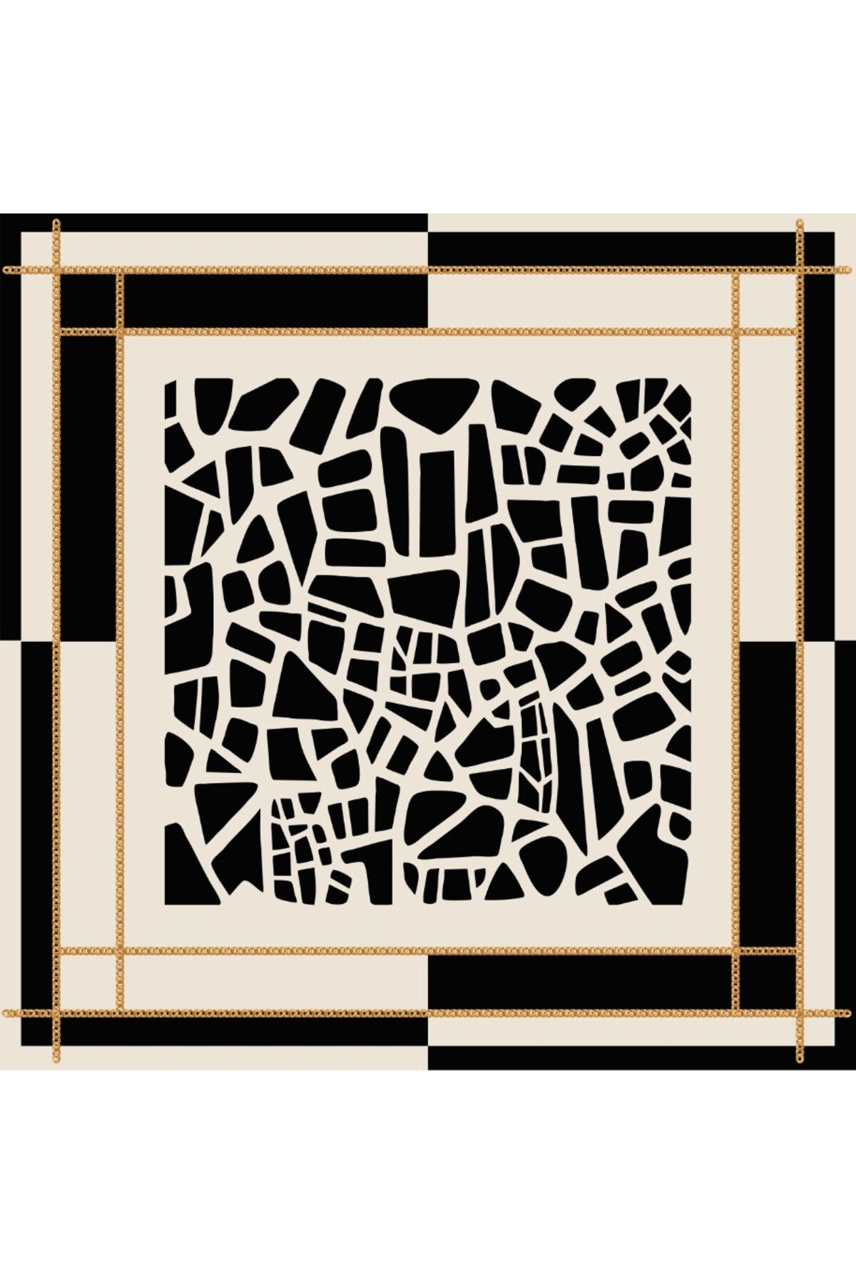 Tarzını Seç Siyah Mozaik Zincir Fular / Bandana / Aksesuar 48x48 cm