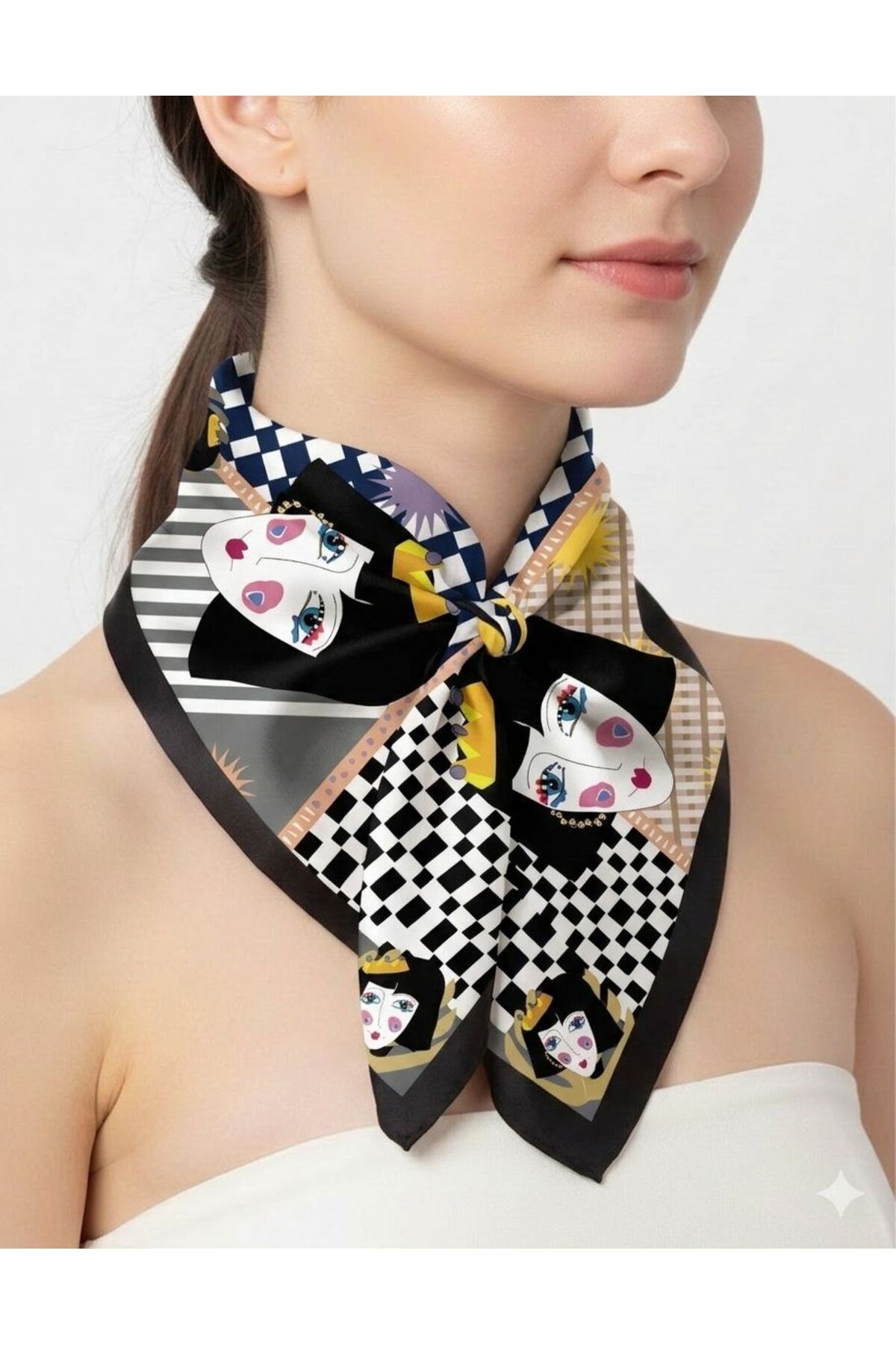 Tarzını Seç Siyah Queen Fular / Bandana / Aksesuar 48x48 cm