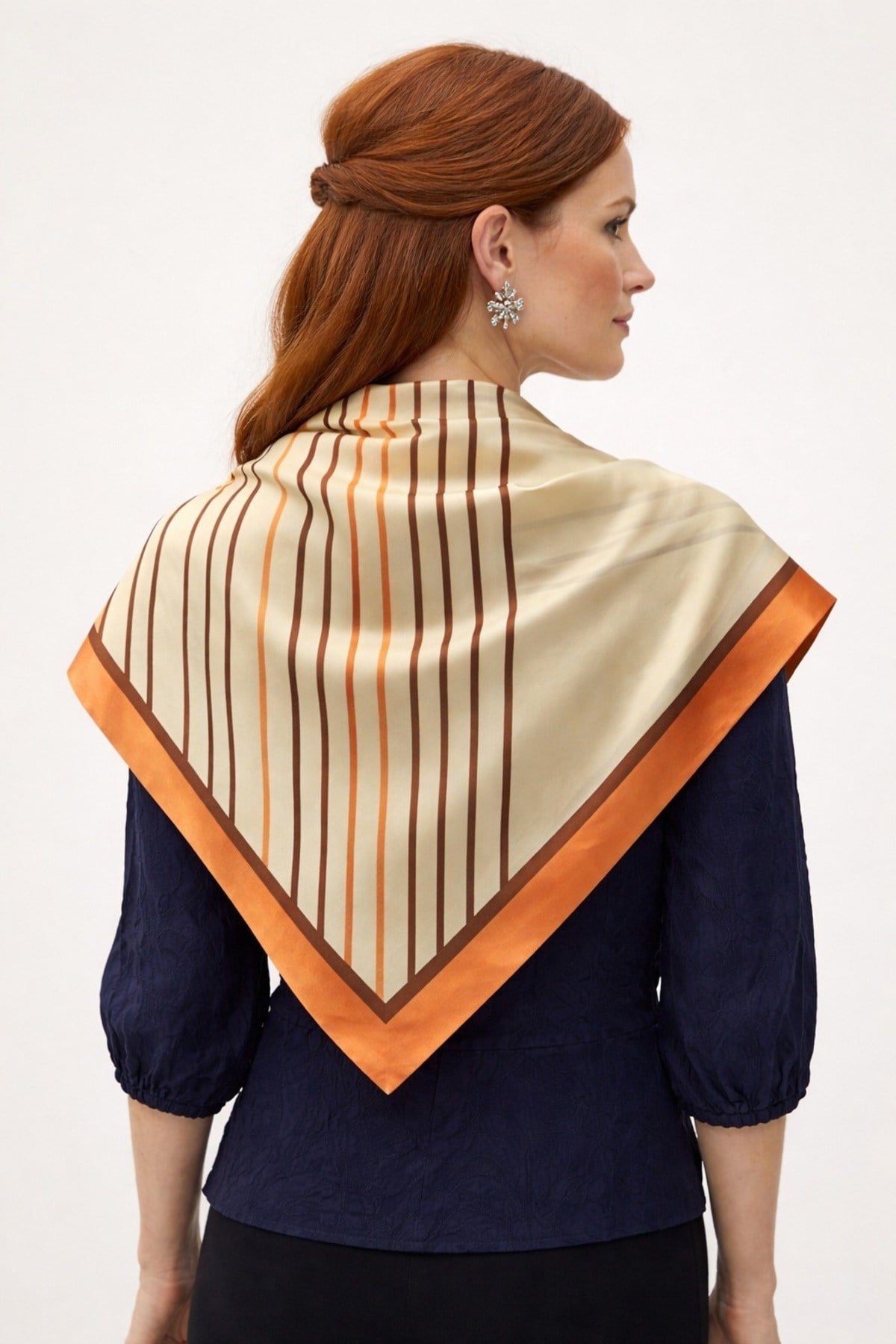 Tarzını Seç Turuncu V Çizgi Fular / Bandana / Aksesuar / Eşarp 90x90 cm
