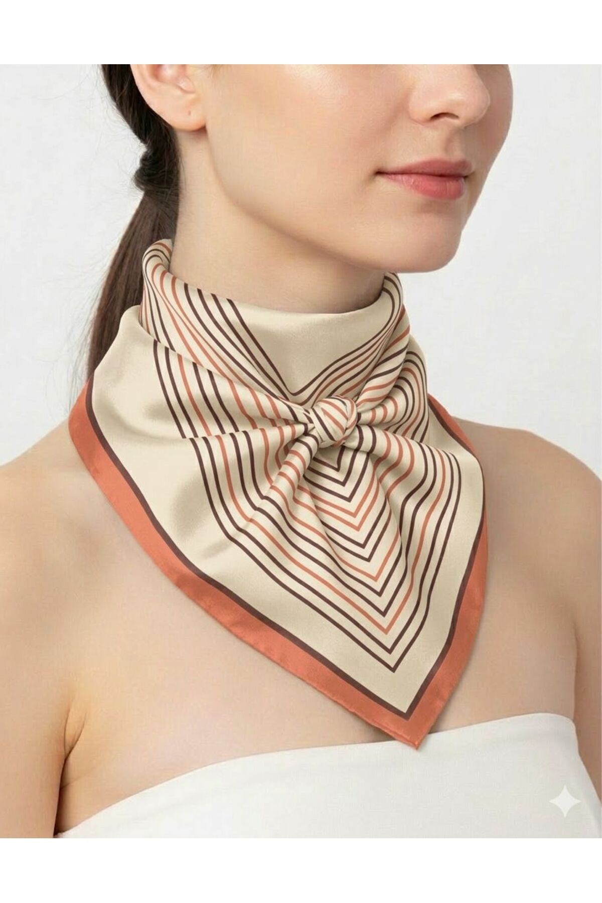 Tarzını Seç Turuncu V Çizgi Fular / Bandana / Aksesuar 48x48 cm