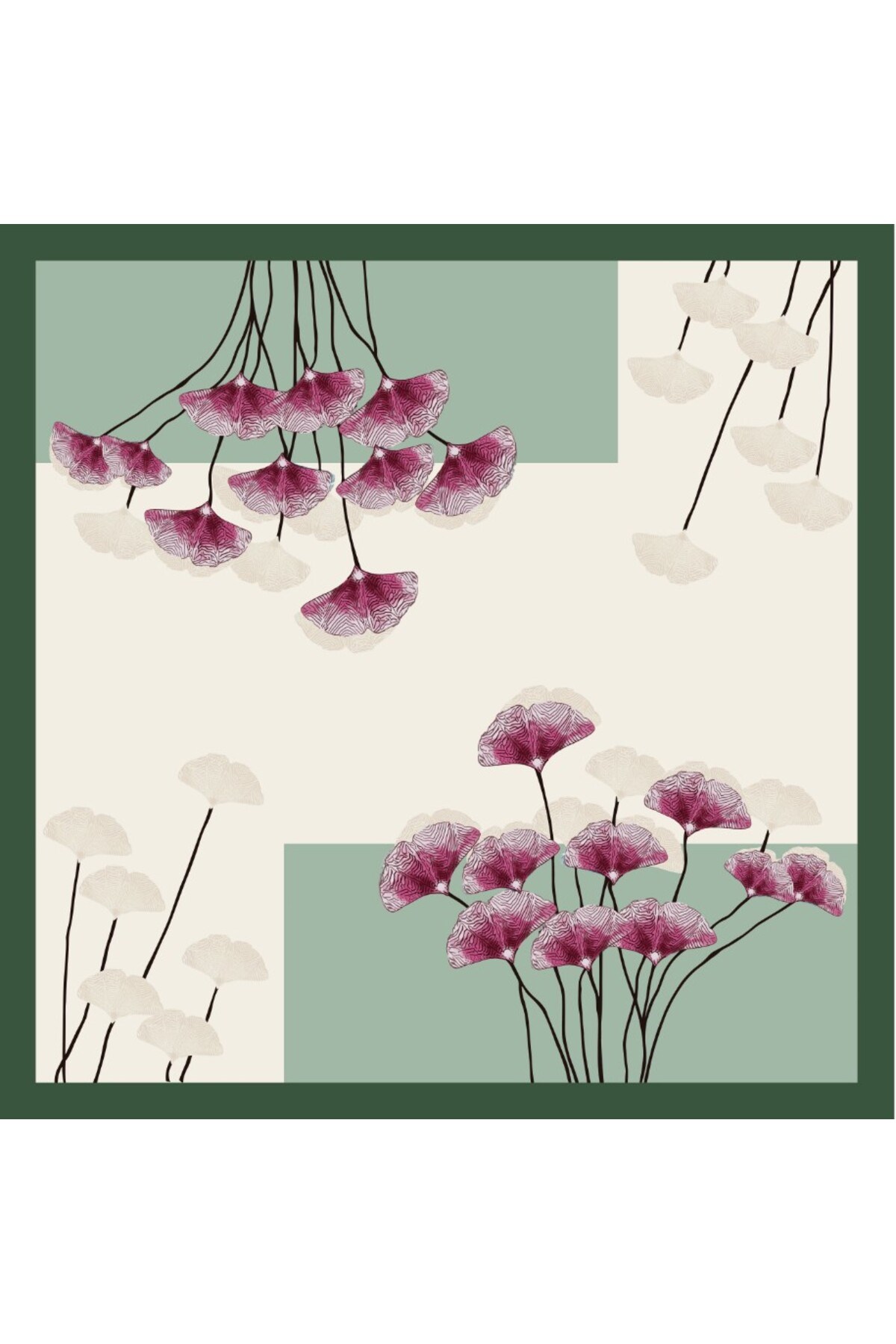 Tarzını Seç Yeşil Ginkgo Fular / Bandana / Aksesuar / Eşarp 90x90 cm