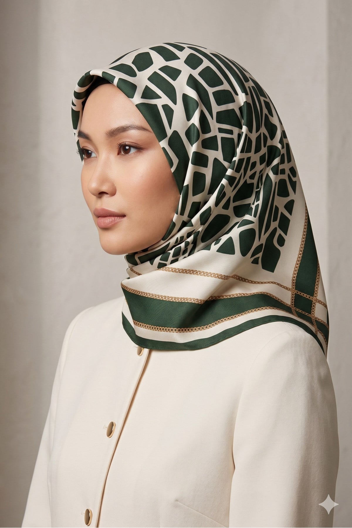 Tarzını Seç Yeşil Mozaik Zincir Fular / Bandana / Aksesuar / Eşarp 90x90 cm