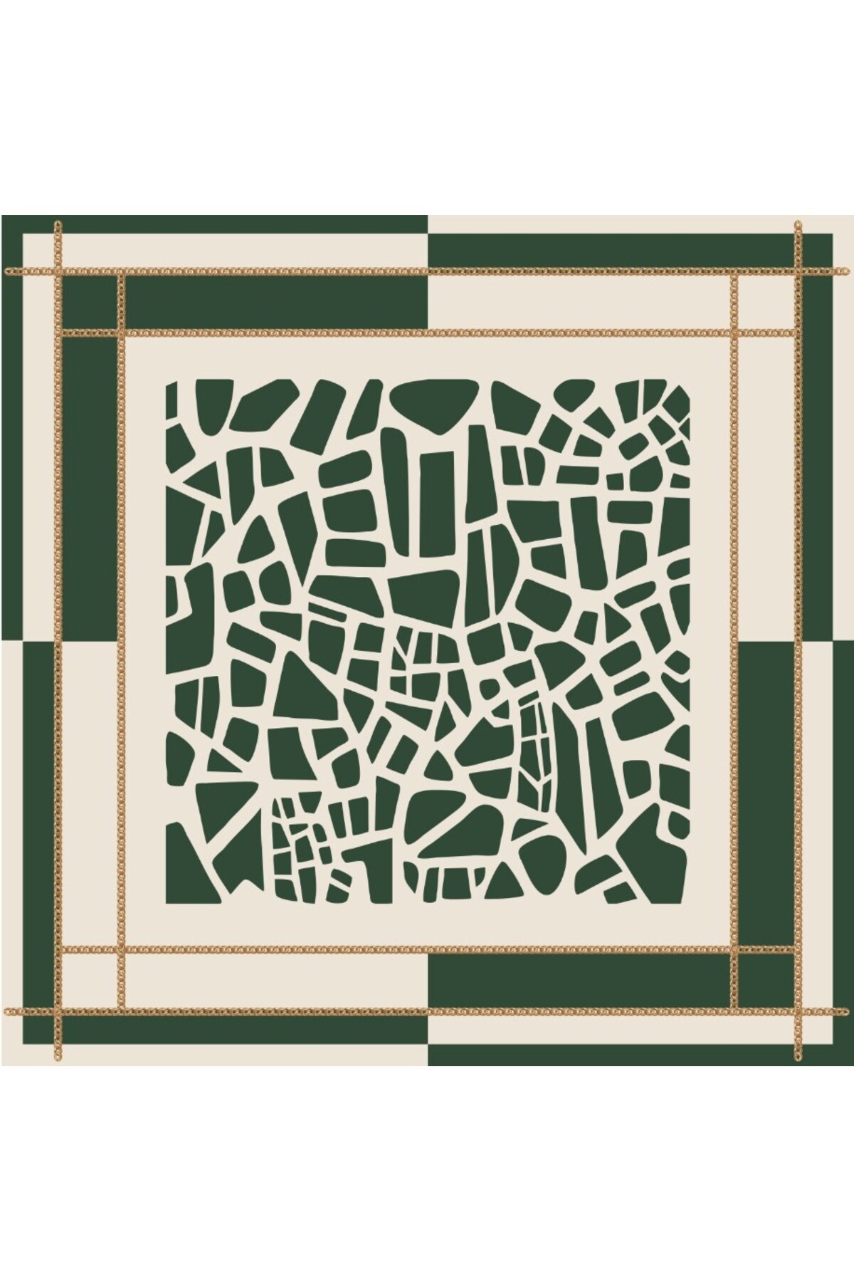 Tarzını Seç Yeşil Mozaik Zincir Fular / Bandana / Aksesuar / Eşarp 90x90 cm