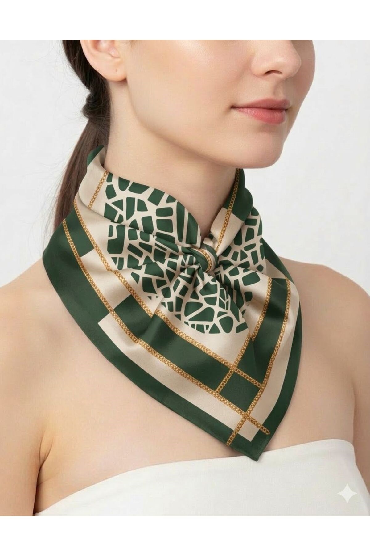 Tarzını Seç Yeşil Mozaik Zincir Fular / Bandana / Aksesuar 48x48 cm
