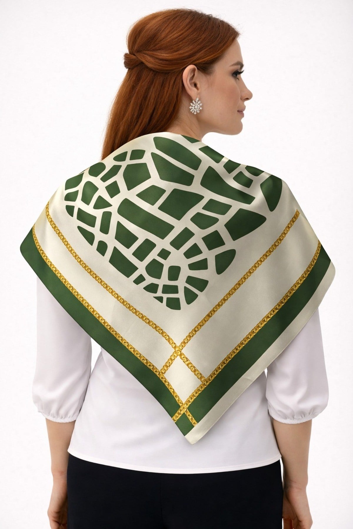 Tarzını Seç Yeşil Mozaik Zincir Fular / Bandana / Aksesuar / Şal / Eşarp 70x70