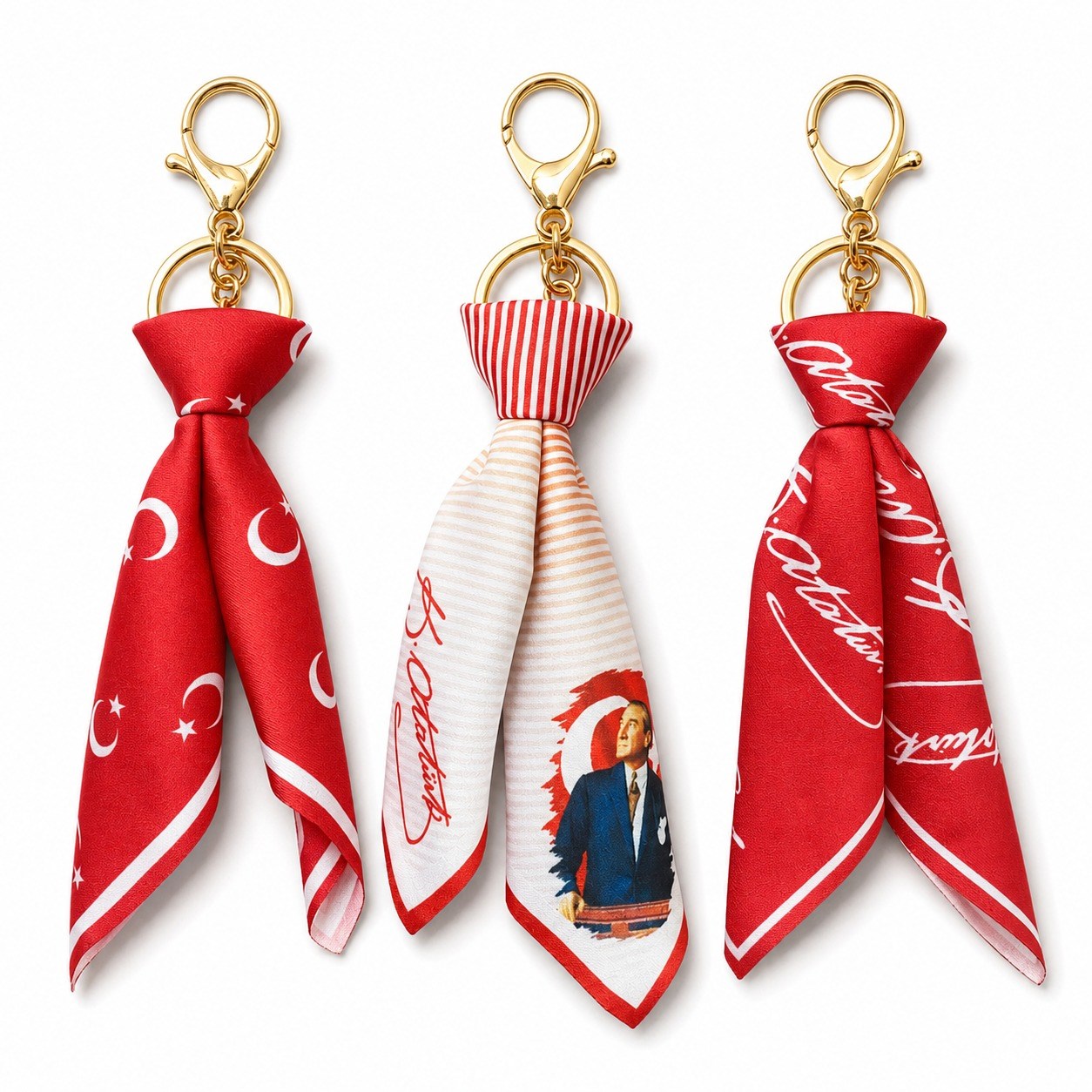 Tarzınıseç 3'lü Türk Bayraklı Atatürk Temalı Fular Gold Anahtarlık Seti Çanta Aksesuarı