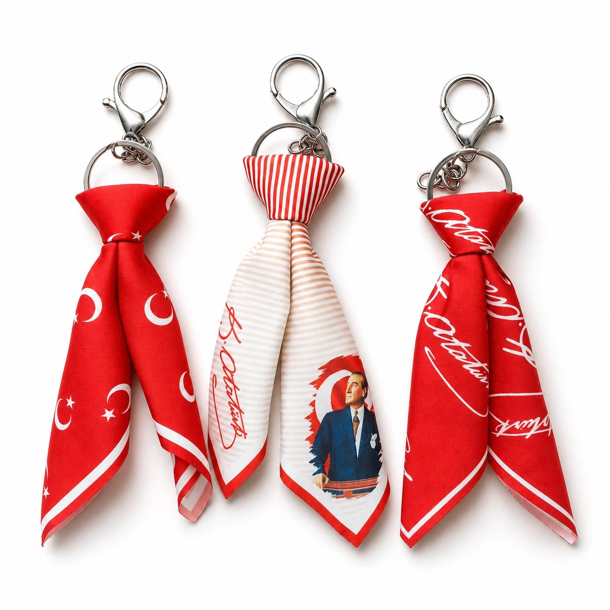 Tarzınıseç 3'lü Türk Bayraklı Atatürk Temalı Fular Anahtarlık Seti Çanta Aksesuarı