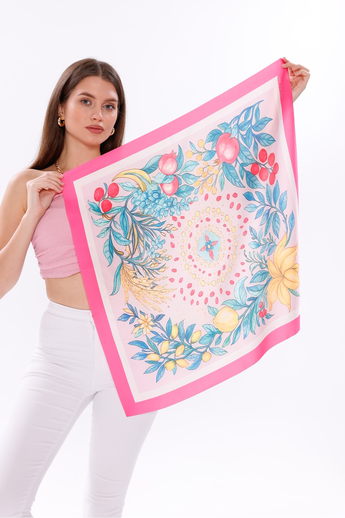 Tropikal Rüya Model Fular Bandana Şal Estascarf 70x70 Cm
