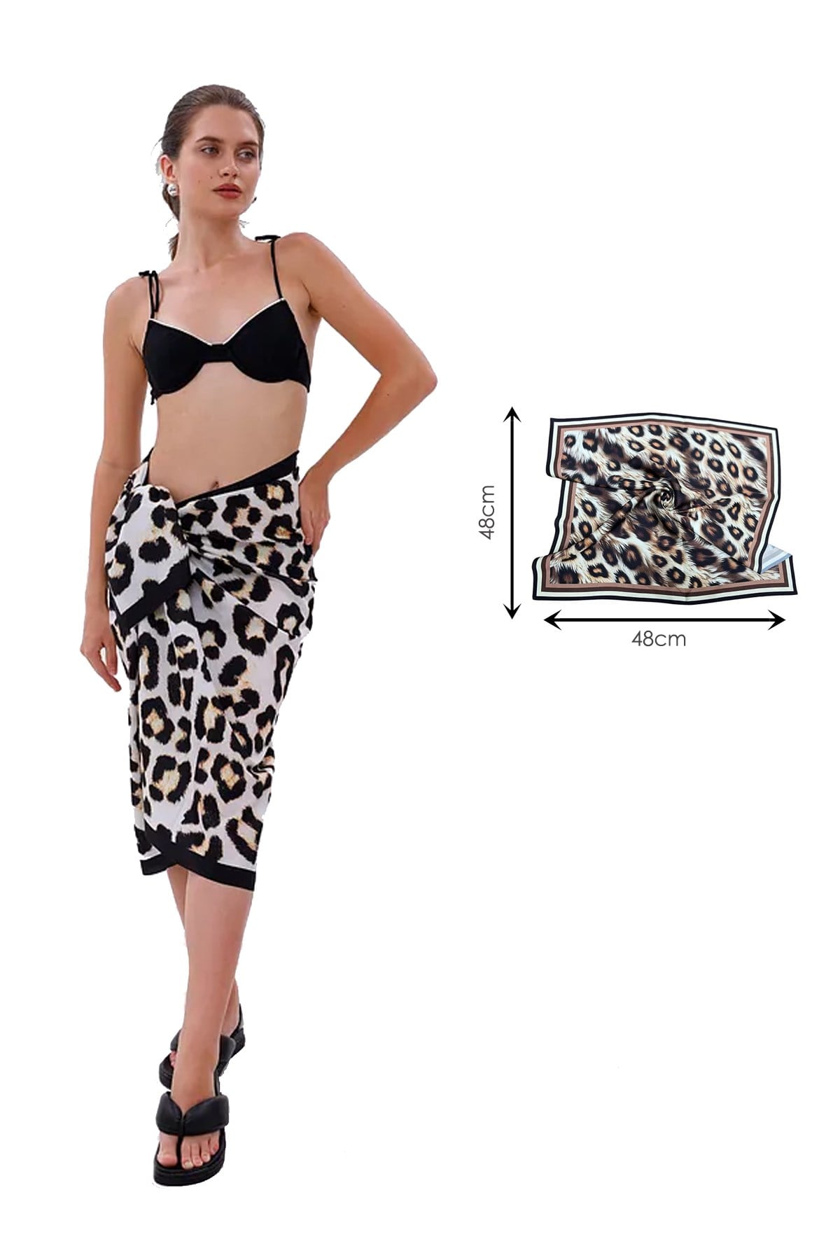 Uzun Pareo – Leopar Desenli Bandana & Pareo Seti