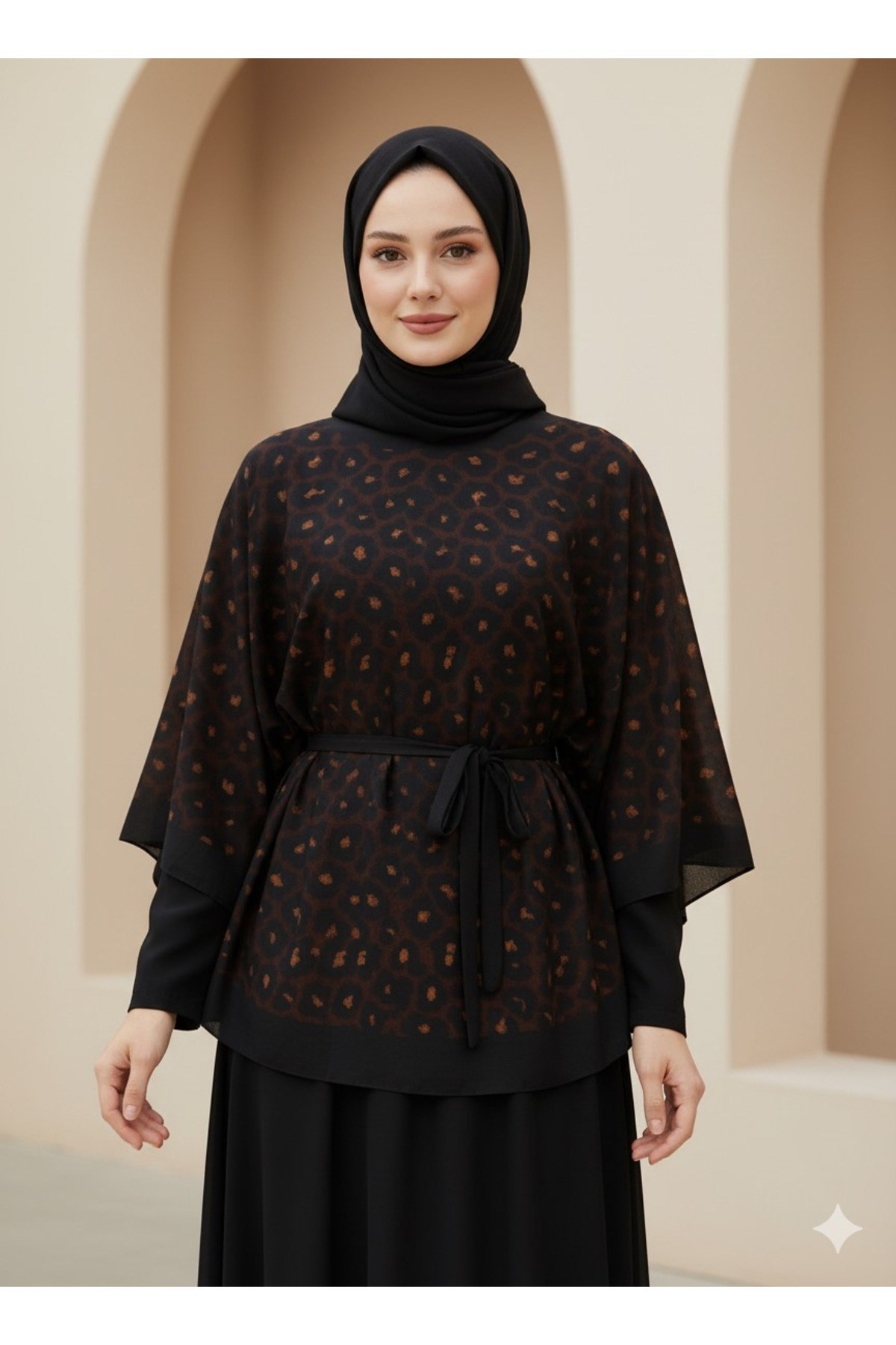 Yeni Sezon Rahat Modern Leopar Oversize Panço / Tesettür Tunik - Panço