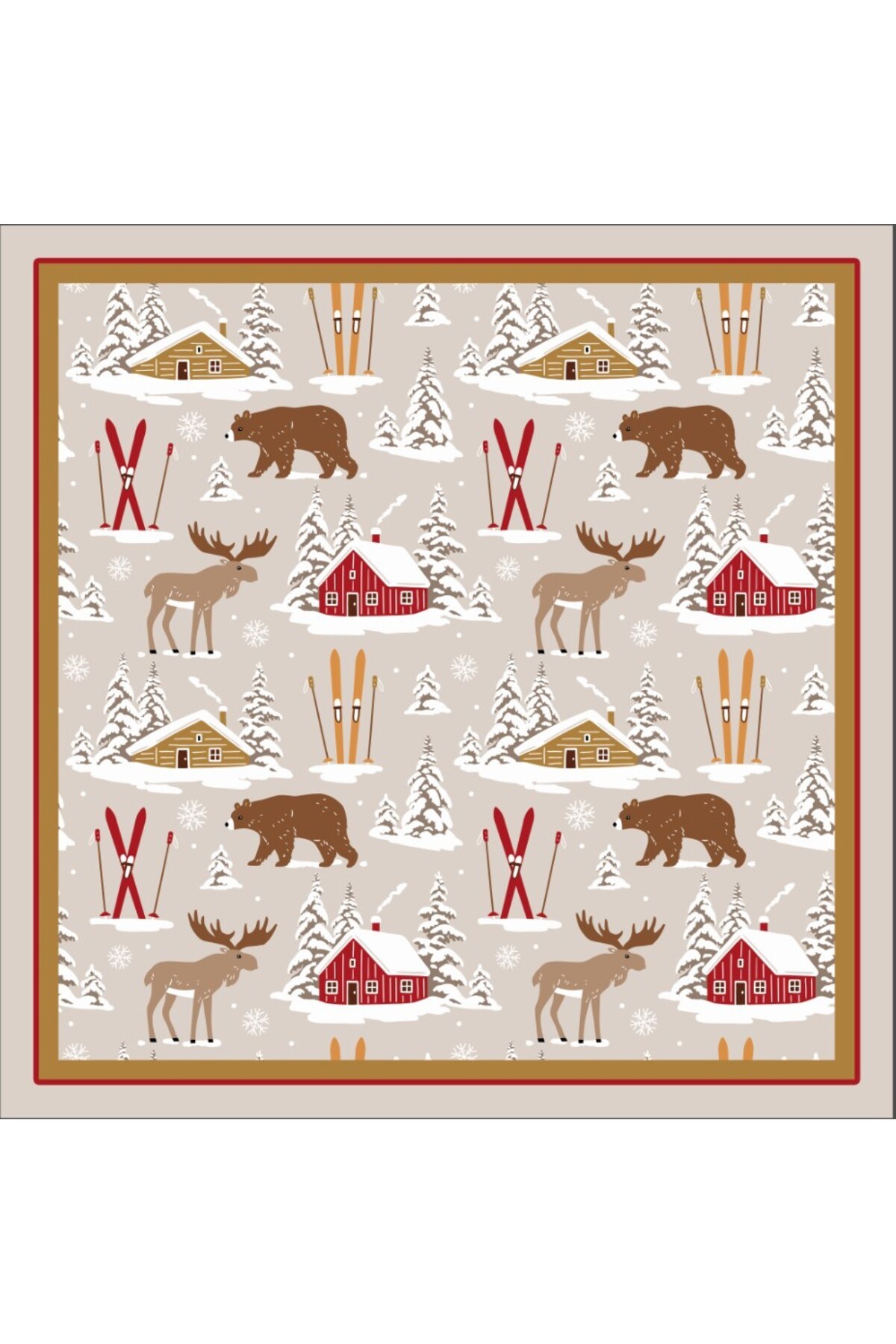 Yeni Sezon Yılbaşı Desenli Bandana Fular Yeni Yıl Hediyesi Şal Estascarf 70x70 Cm
