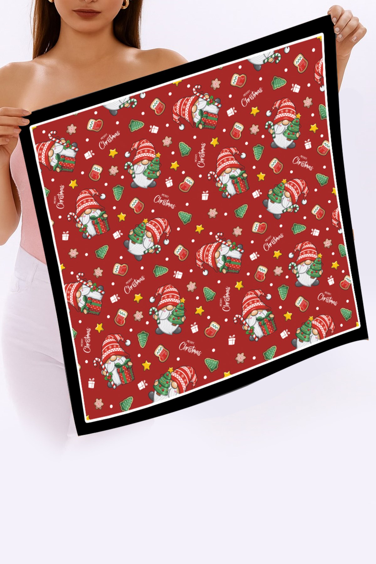 Yeni Sezon Yılbaşı Desenli Bandana Fular Yeni Yıl Hediyesi Şal Estascarf 70x70 Cm