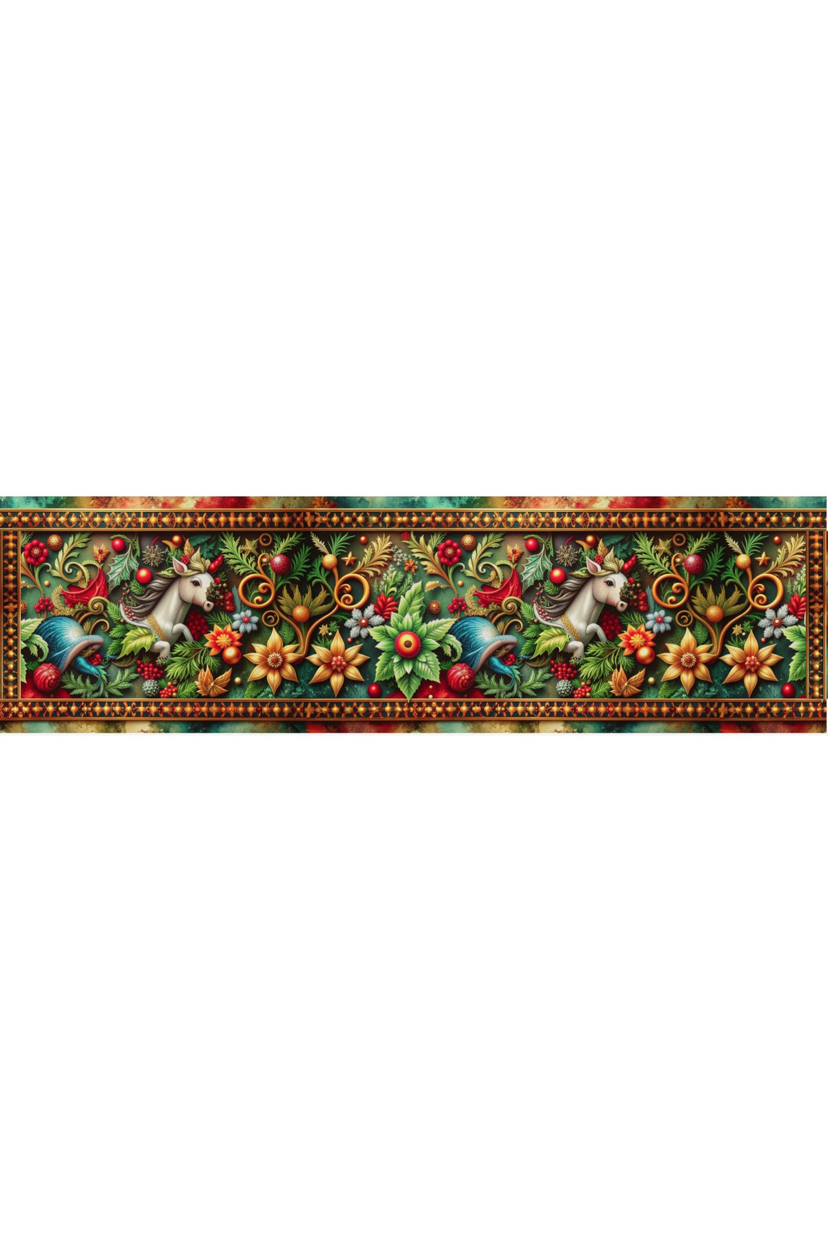 Yılbaşı Temalı Dijital Baskılı Runner Örtüsü Christmas 40x140 cm