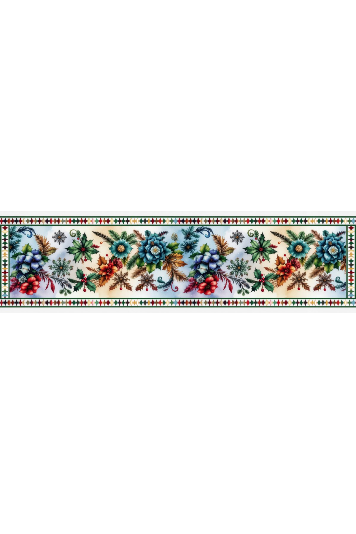 Yılbaşı Temalı Dijital Baskılı Runner Örtüsü Christmas 40x140 cm