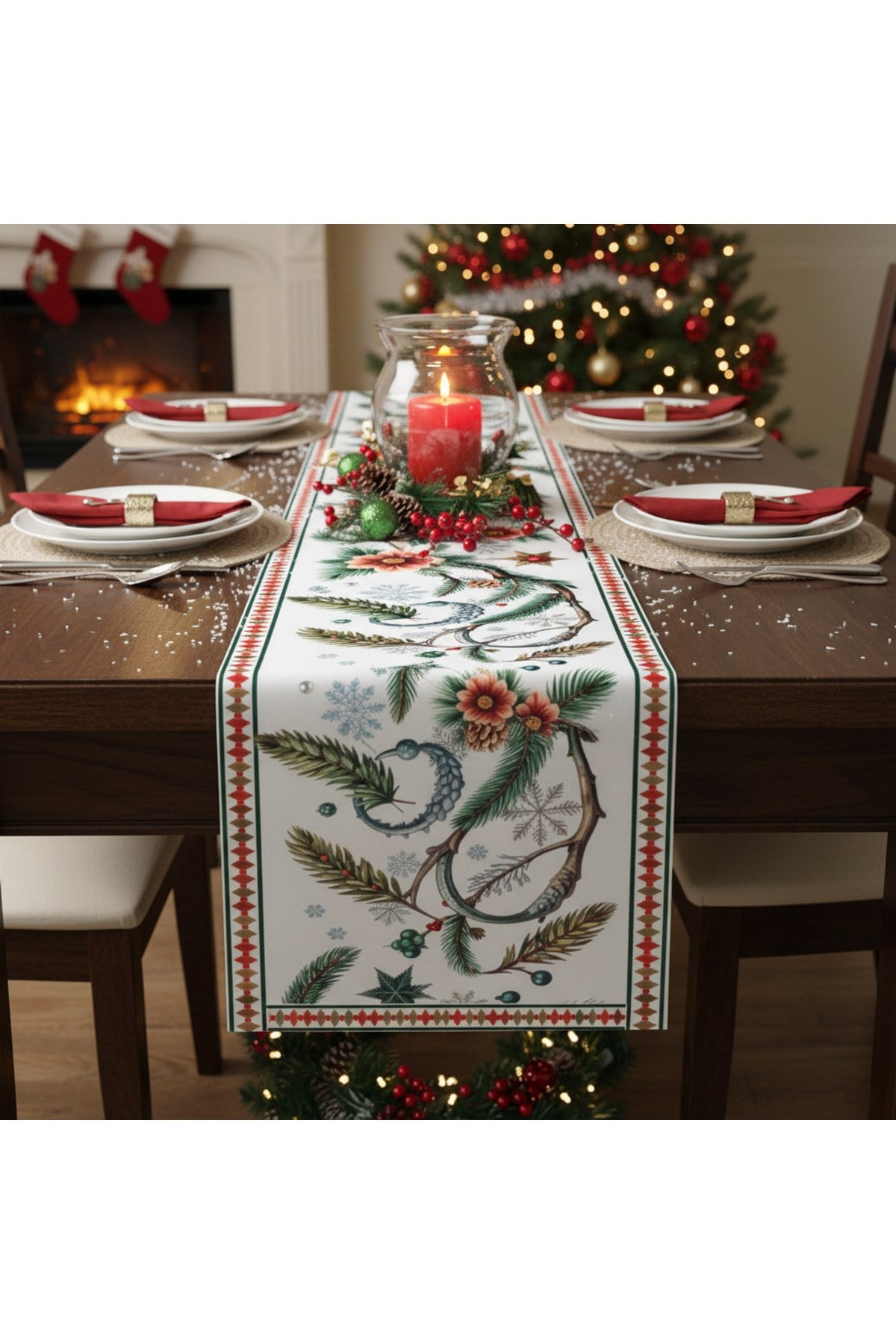 Yılbaşı Temalı Dijital Baskılı Runner Örtüsü Christmas 40x140 cm