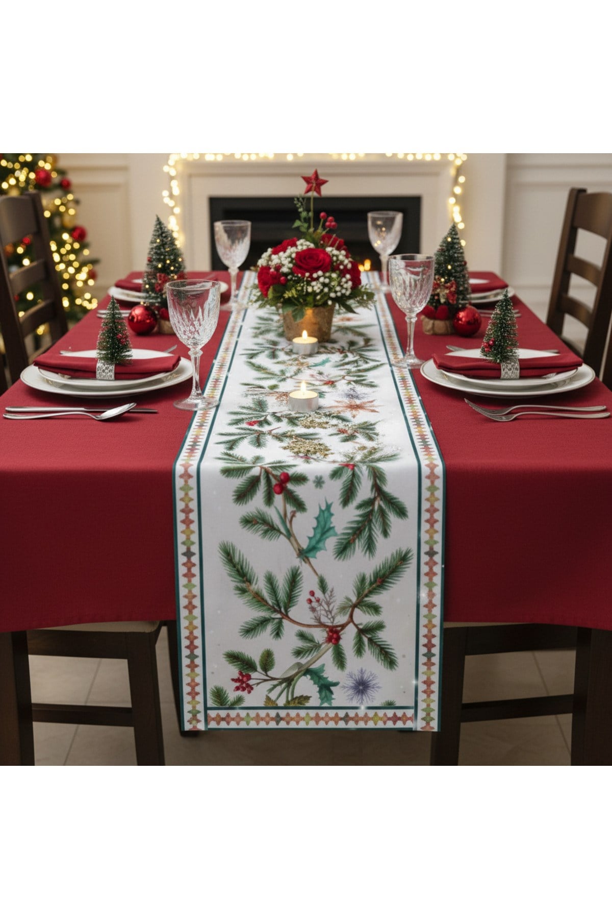Yılbaşı Temalı Dijital Baskılı Runner Örtüsü Christmas 40x140 cm