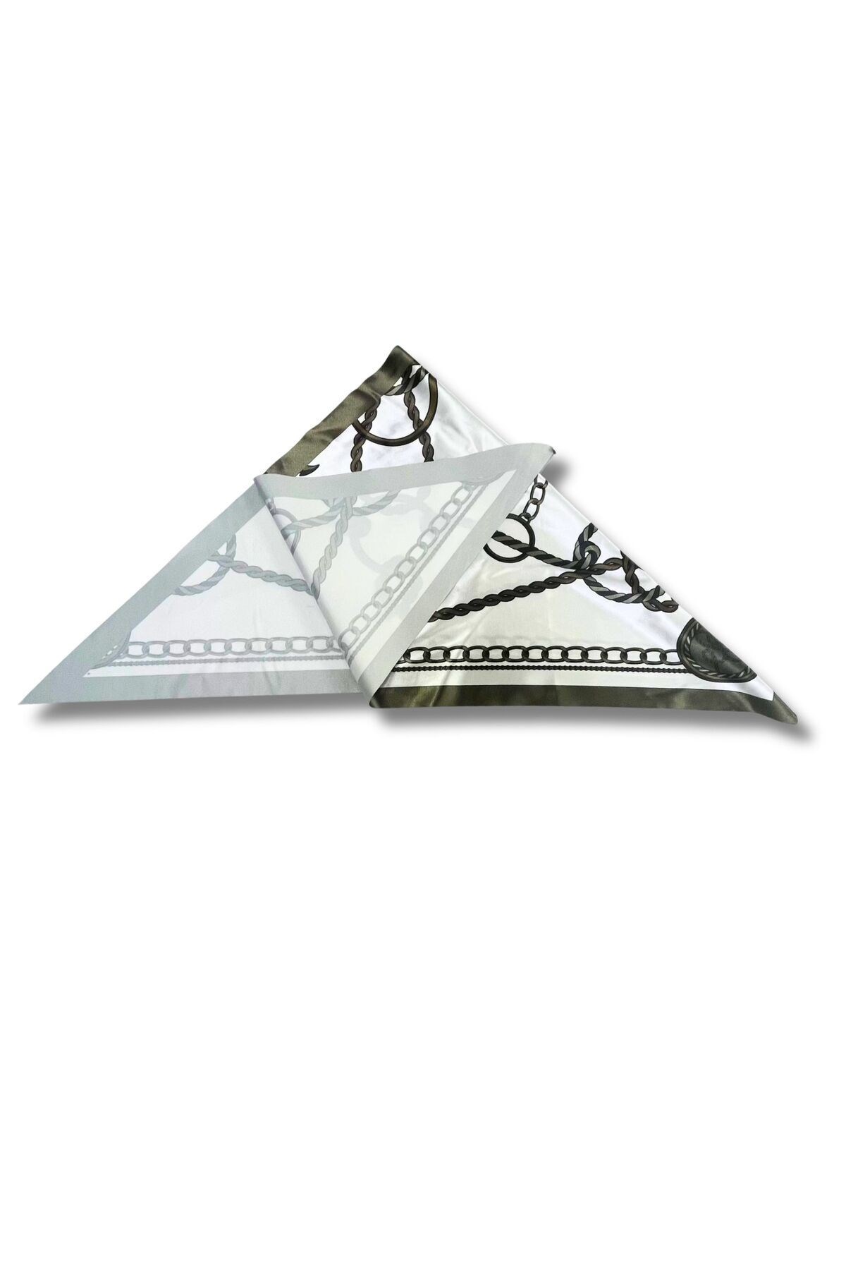 Zincir Desenli Haki Üçgen Fular Bandana Estacraft - 100x45 cm