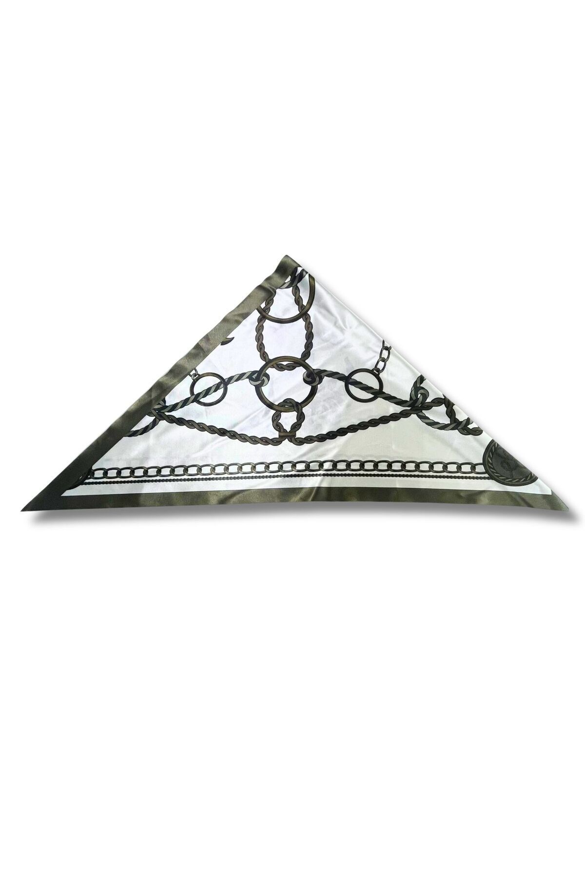 Zincir Desenli Haki Üçgen Fular Bandana Estacraft - 100x45 cm
