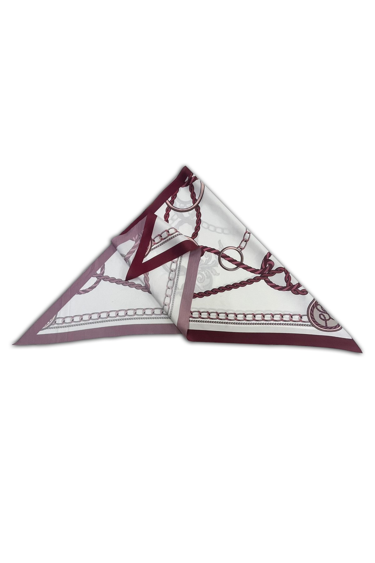 Zincir Desenli Kırmızı Üçgen Fular Bandana Estacraft - 100x45 cm