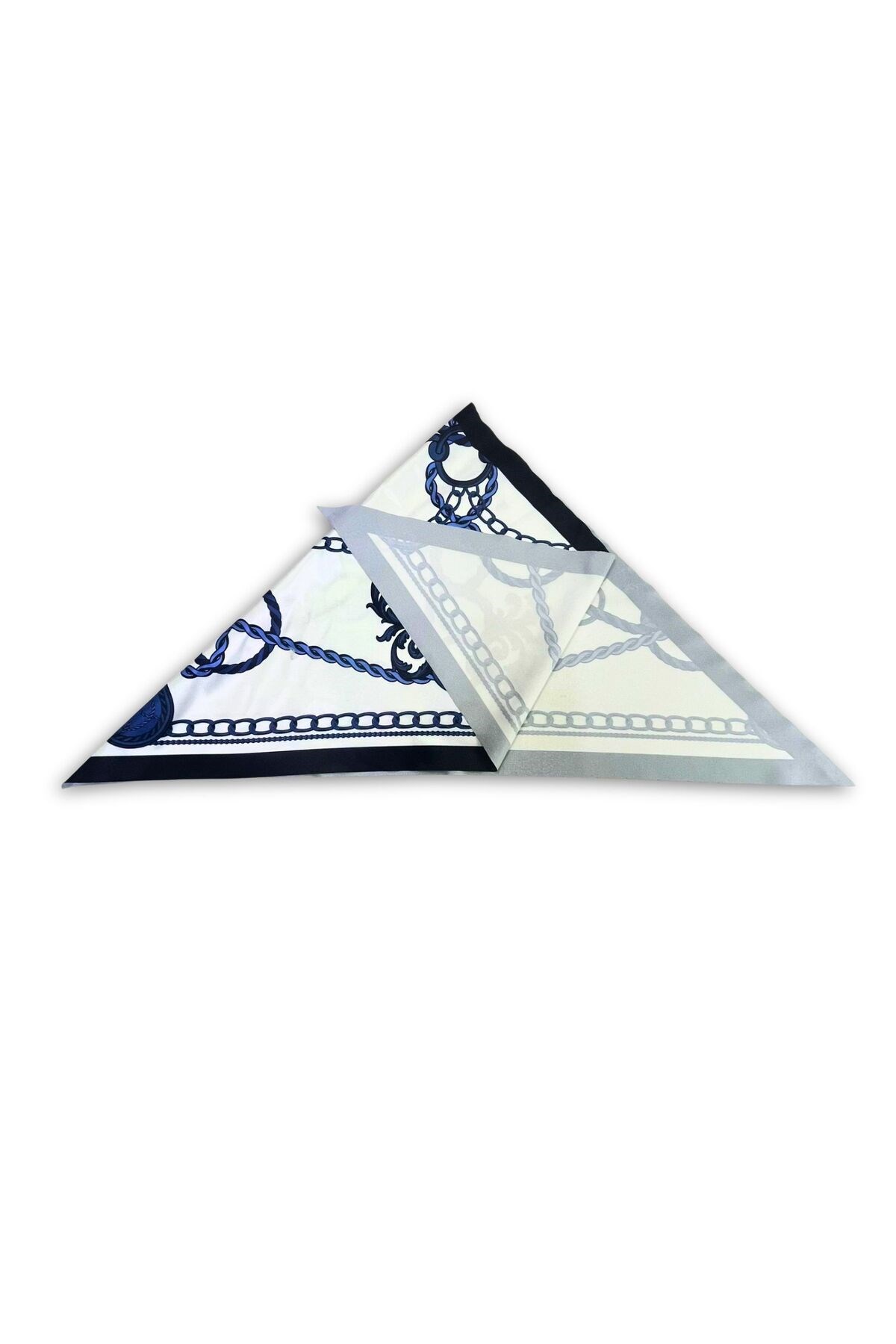Zincir Desenli Lacivert Üçgen Fular Bandana Estacraft - 100x45 cm
