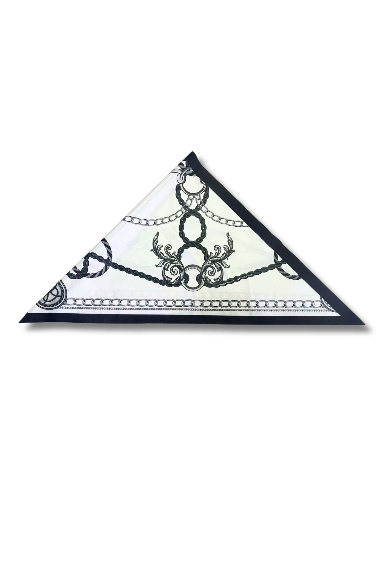 Zincir Desenli Siyah Üçgen Fular Bandana Estacraft - 100x45 cm