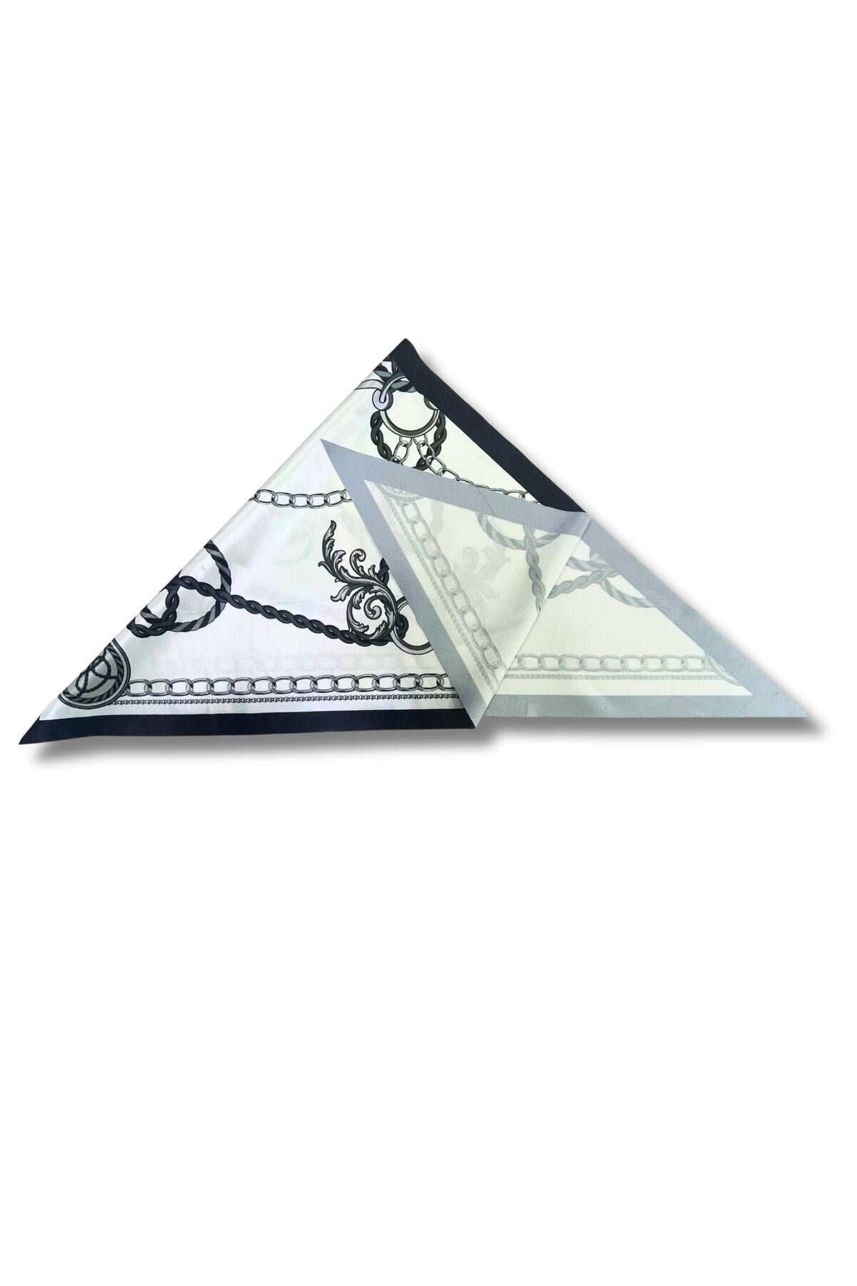 Zincir Desenli Siyah Üçgen Fular Bandana Estacraft - 100x45 cm