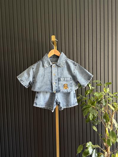 Ayıcık Nakışlı Denim Takım