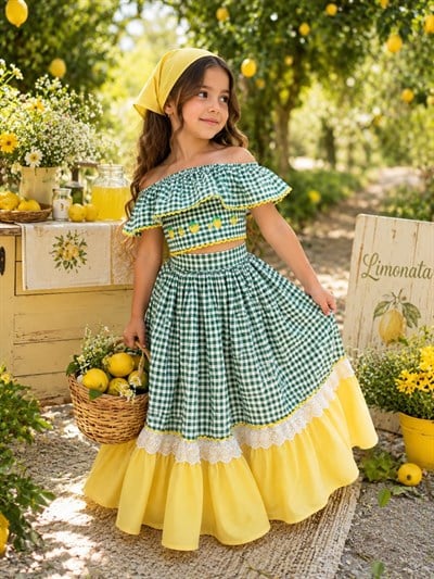 Özel Üretim Limon Nakışlı  Etekli Takım