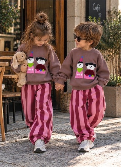 Pink Cocoa Çizgili Eşofman Takım 