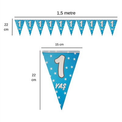 1 Yaş Mavi Yıldızlı Flama Bayrak Set Süs