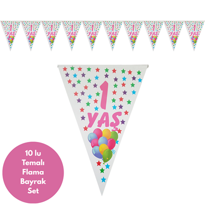 1 Yaş Pembe Renkli Yıldızlar Flama Bayrak Set Süs