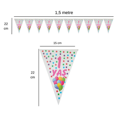 1 Yaş Pembe Renkli Yıldızlar Flama Bayrak Set Süs