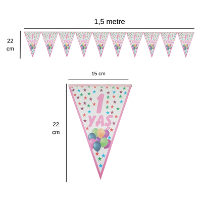 1 Yaş Yıldızlı Pembe Flama Bayrak Set Süs