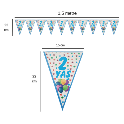2 Yaş Mavi Flama Bayrak Set Süs