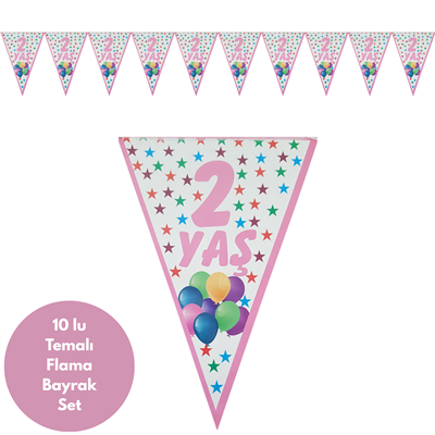 2 Yaş Pembe Flama Bayrak Set Süs
