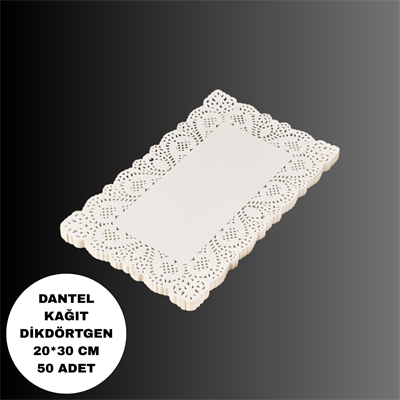20*30 cm Dikdörtgen Dantel Kâğıt Pasta & Sunum Altlığı 50 adet