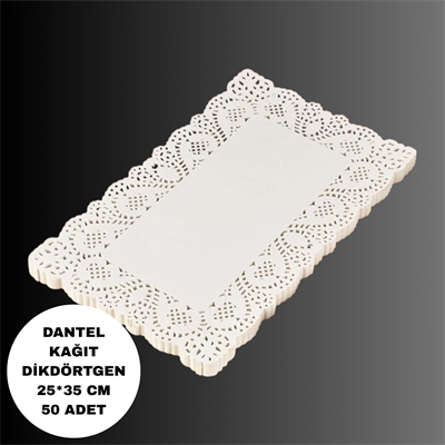 25*35 cm Dikdörtgen Dantel Kâğıt Pasta & Sunum Altlığı 50 adet