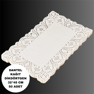 32*45 cm Dikdörtgen Dantel Kâğıt Pasta & Sunum Altlığı 50 adet