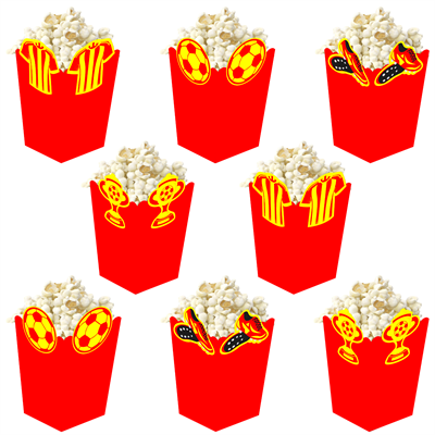 3D Sarı Kırmızı Taraftar Temalı Popcorn Mısır Kutusu 8 li Paket