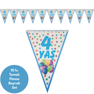 4 Yaş Mavi Flama Bayrak Set Süs
