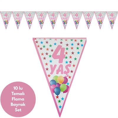 4 Yaş Pembe Flama Bayrak Set Süs