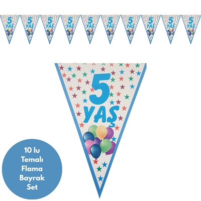 5 Yaş Mavi Flama Bayrak Set Süs