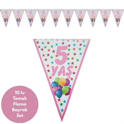 5 Yaş Pembe Flama Bayrak Set Süs