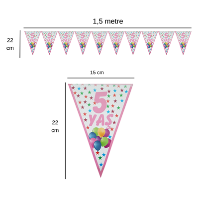5 Yaş Pembe Flama Bayrak Set Süs
