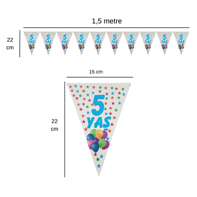 5 Yaş Rengarenk Yıldızlar Flama Bayrak Set Süs